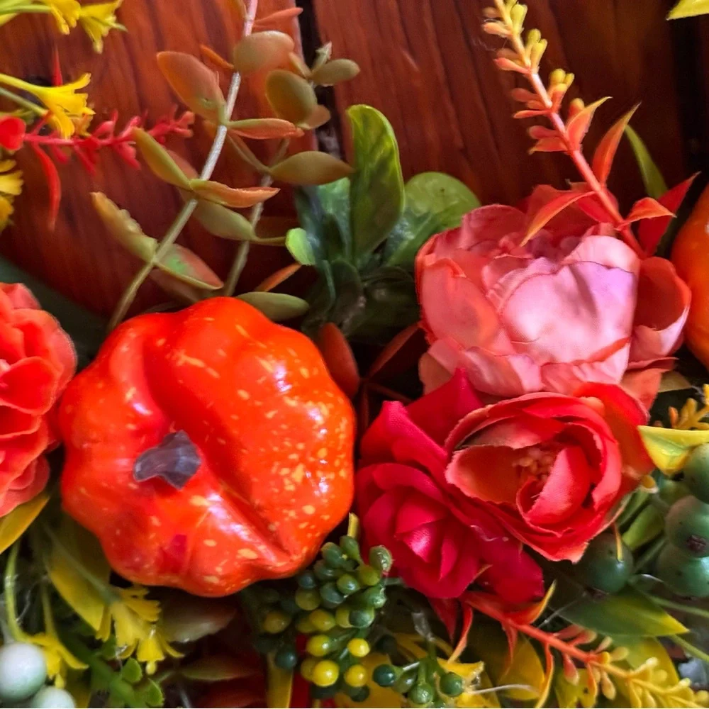 Autumn Floral Wreath with Pumpkins